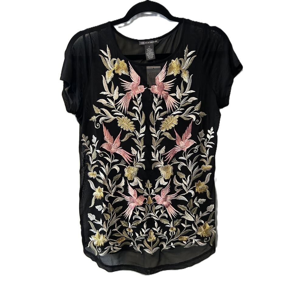 NWT Stunning Chelsea & Theodore Embroider Hummingbird Mesh Layer Camisole Top-Sm